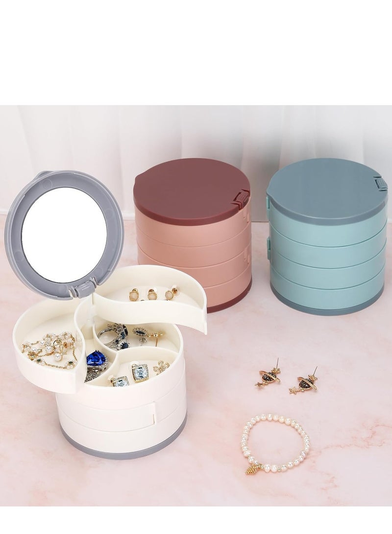 Excefore Jewelry Organizer, 4-Layer Rotating Small Jewelry Box With Mirror, Multi Layer Storage Boxes, Acrylic Jewelry Holder for Necklaces, Studs Earrings Rings Accessories Large Capacity White - Image 3