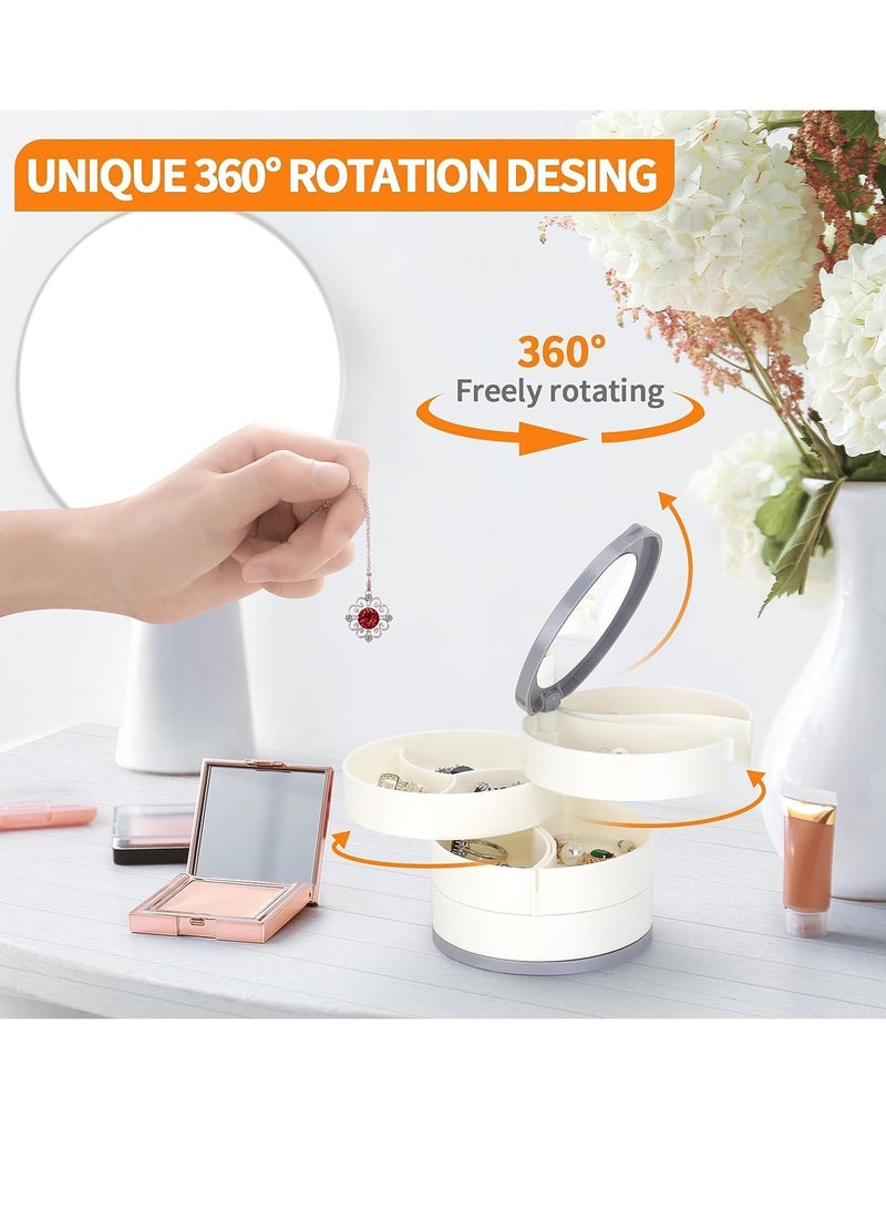 Excefore Jewelry Organizer, 4-Layer Rotating Small Jewelry Box With Mirror, Multi Layer Storage Boxes, Acrylic Jewelry Holder for Necklaces, Studs Earrings Rings Accessories Large Capacity White - Image 4