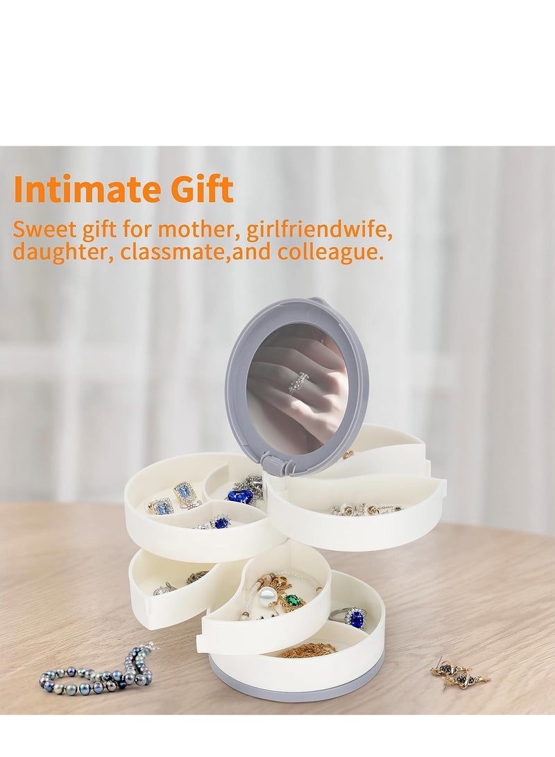 Excefore Jewelry Organizer, 4-Layer Rotating Small Jewelry Box With Mirror, Multi Layer Storage Boxes, Acrylic Jewelry Holder for Necklaces, Studs Earrings Rings Accessories Large Capacity White - Image 5