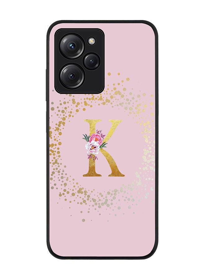Stylizedd Rugged Black edge case for Poco X5 Pro Slim fit Soft Case Flexible Rubber Edges Anti Drop TPU Gel Thin Cover - Custom Monogram Initial Letter Floral Pattern Alphabet - K - Pink - Image 1