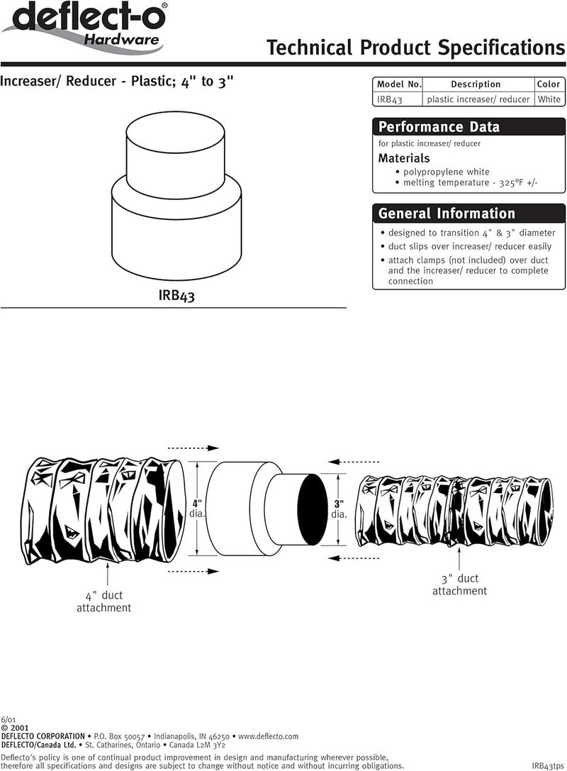 Deflecto محول دكت ديفليكتو لزيادة وتقليل الحجم بلاستيك أبيض 4 إلى 3 IRB43 - Image 2