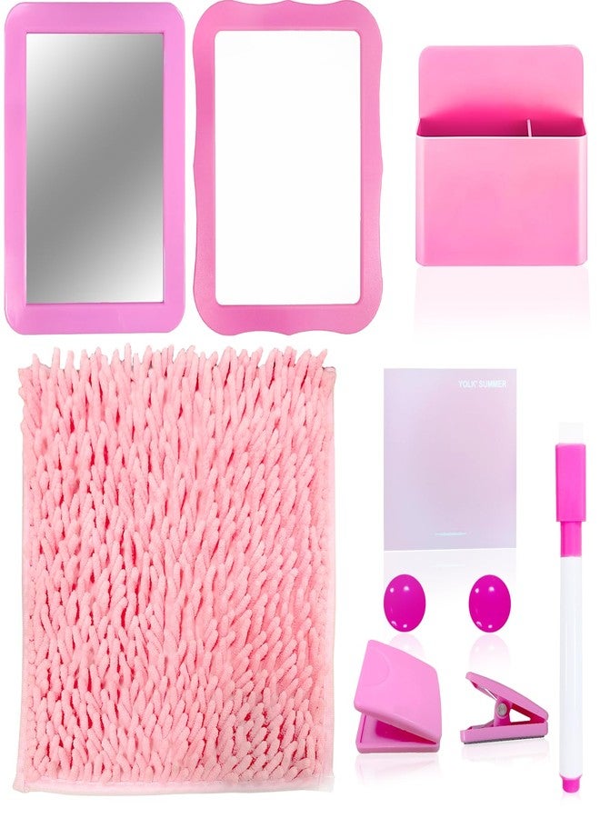 BUAEL 10Pcs Locker Set with Dry Erase Board Fur Rug Carpet Marker Sticky Note Locker Accessories Set Decoration for School Lockers Decoration (Pink) - Image 1