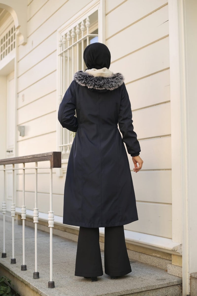 Vibeys Collection Navy Blue Fur Lined and Waterproof Women's Winter Coat & Jacket  - Image 5