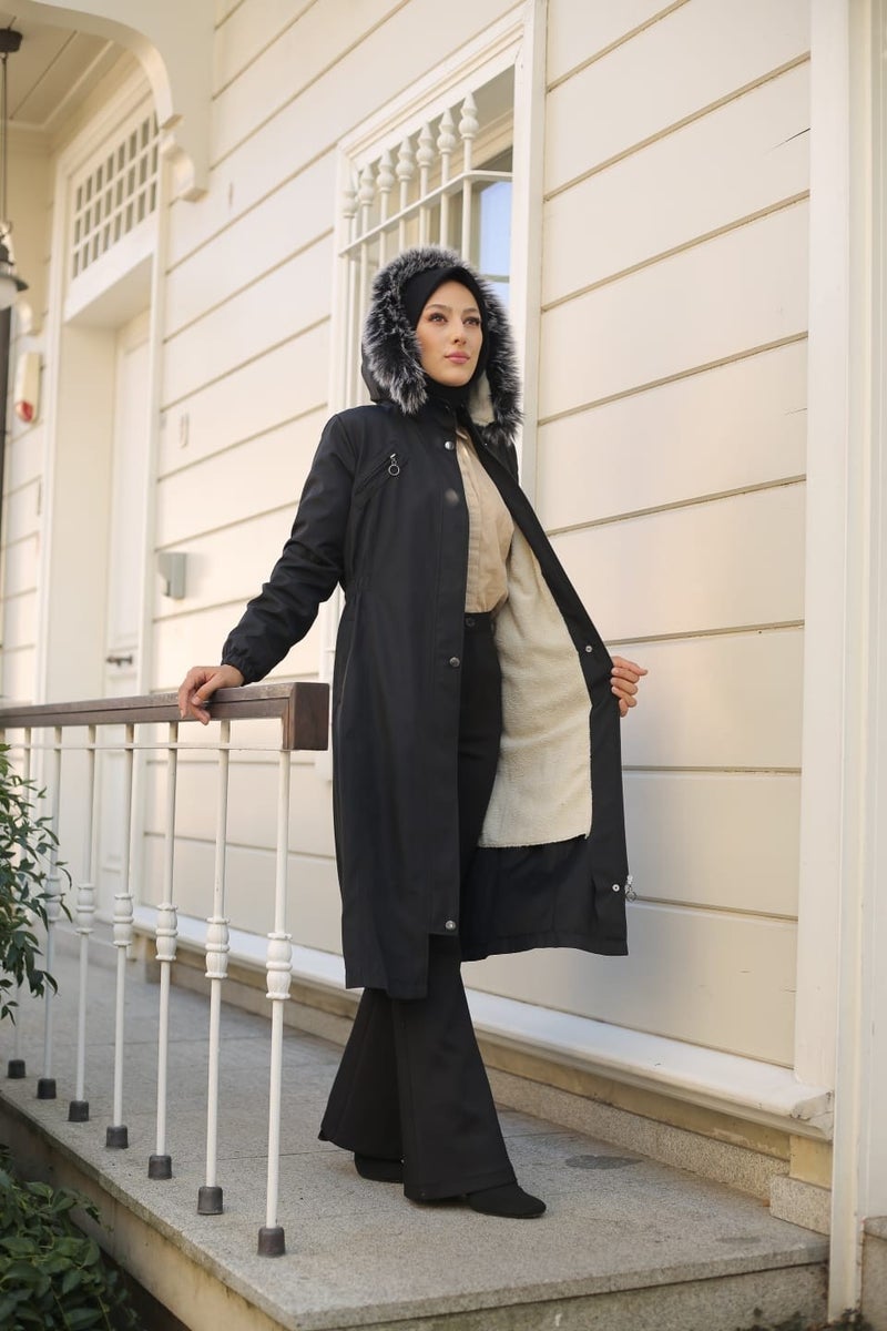 Vibeys Collection Navy Blue Fur Lined and Waterproof Women's Winter Coat & Jacket  - Image 2