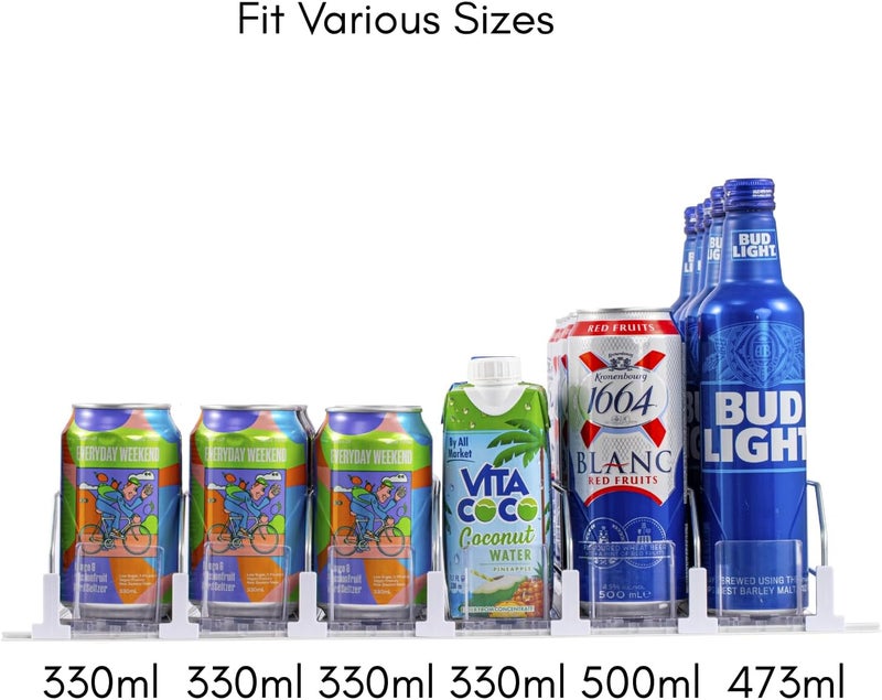 RULA Drink Organizer for Fridge, Width Adjustable Beverage Pusher Glide, Soda Can Dispenser for Refrigerator - Holds up to 30 Cans (15" D, 6 Rows) - Image 3