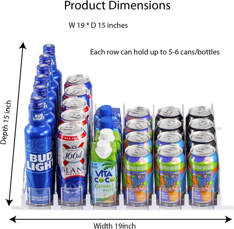 RULA Drink Organizer for Fridge, Width Adjustable Beverage Pusher Glide, Soda Can Dispenser for Refrigerator - Holds up to 30 Cans (15" D, 6 Rows) - Image 2