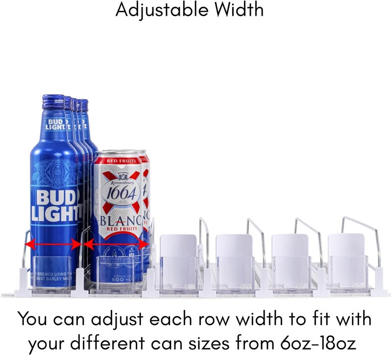 RULA Drink Organizer for Fridge, Width Adjustable Beverage Pusher Glide, Soda Can Dispenser for Refrigerator - Holds up to 30 Cans (15" D, 6 Rows) - Image 4