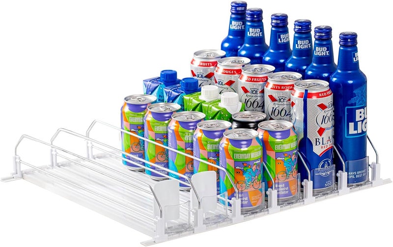 RULA Drink Organizer for Fridge, Width Adjustable Beverage Pusher Glide, Soda Can Dispenser for Refrigerator - Holds up to 30 Cans (15" D, 6 Rows) - Image 1
