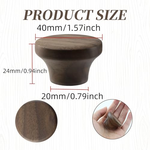 Chinflly 12 Pcs Wood Cabinet Knobs 157 Inch Round Flat Walnut Wooden Drawer Dresser Knobs Simple Flat Cabinet Pulls for Wardrobe Cupboard Kitchen Upgrade - Image 3