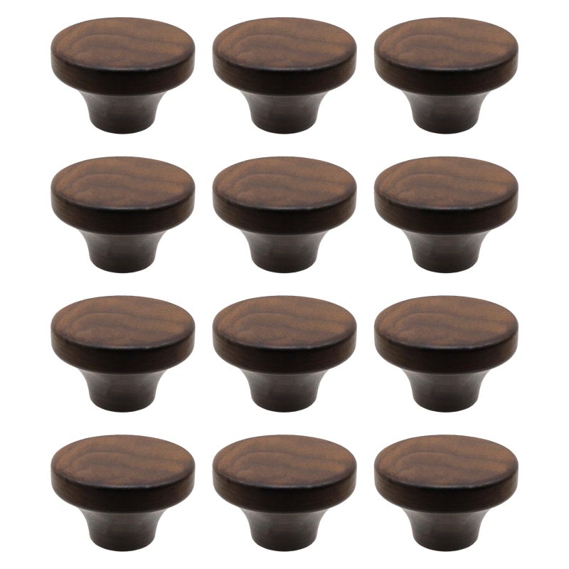 Chinflly 12 Pcs Wood Cabinet Knobs 157 Inch Round Flat Walnut Wooden Drawer Dresser Knobs Simple Flat Cabinet Pulls for Wardrobe Cupboard Kitchen Upgrade - Image 2