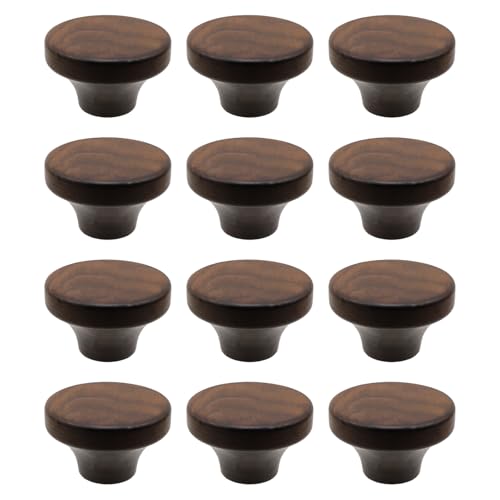 Chinflly 12 Pcs Wood Cabinet Knobs 157 Inch Round Flat Walnut Wooden Drawer Dresser Knobs Simple Flat Cabinet Pulls for Wardrobe Cupboard Kitchen Upgrade - Image 1