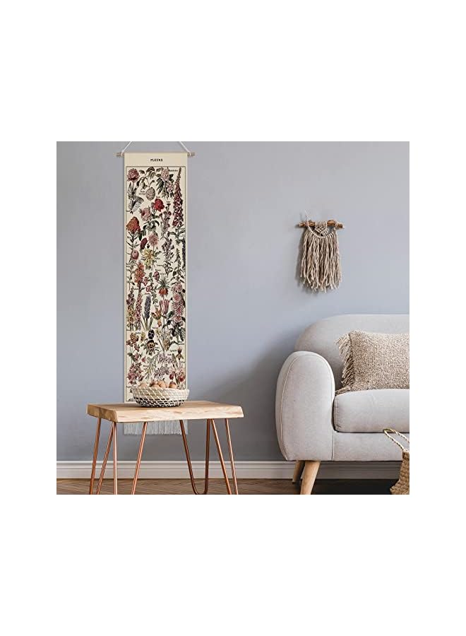 The Bros Vintage Flower Tapestry 52 x 13in, Long Tapestry Vertical Wall Hanging Reference Illustrative Botanical Tassel Tapestry for Bedroom Living Room Home Decoration - Image 3