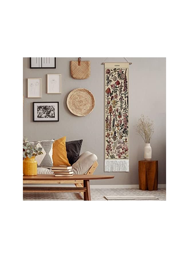 The Bros Vintage Flower Tapestry 52 x 13in, Long Tapestry Vertical Wall Hanging Reference Illustrative Botanical Tassel Tapestry for Bedroom Living Room Home Decoration - Image 5