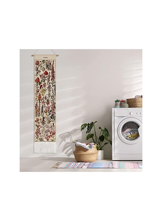 The Bros Vintage Flower Tapestry 52 x 13in, Long Tapestry Vertical Wall Hanging Reference Illustrative Botanical Tassel Tapestry for Bedroom Living Room Home Decoration - Image 4