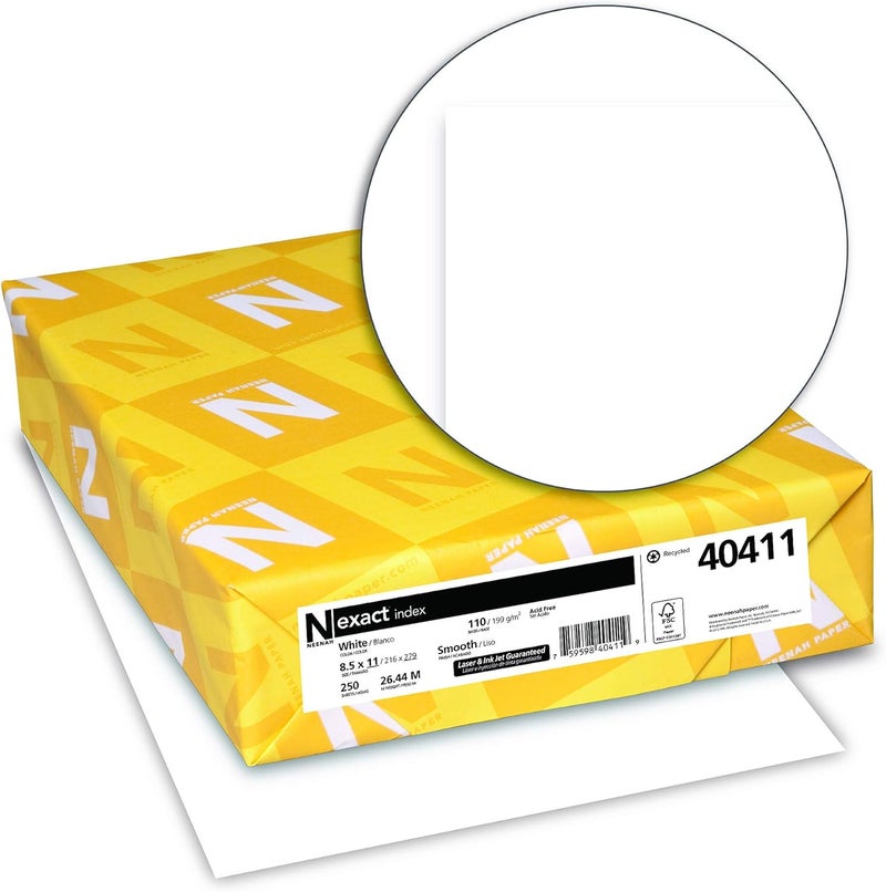 Neenah Exact Index Cardstock, 110 lb, 8.5 x 11 Inches, 250 Sheets, White, 94 Brightness - Image 1