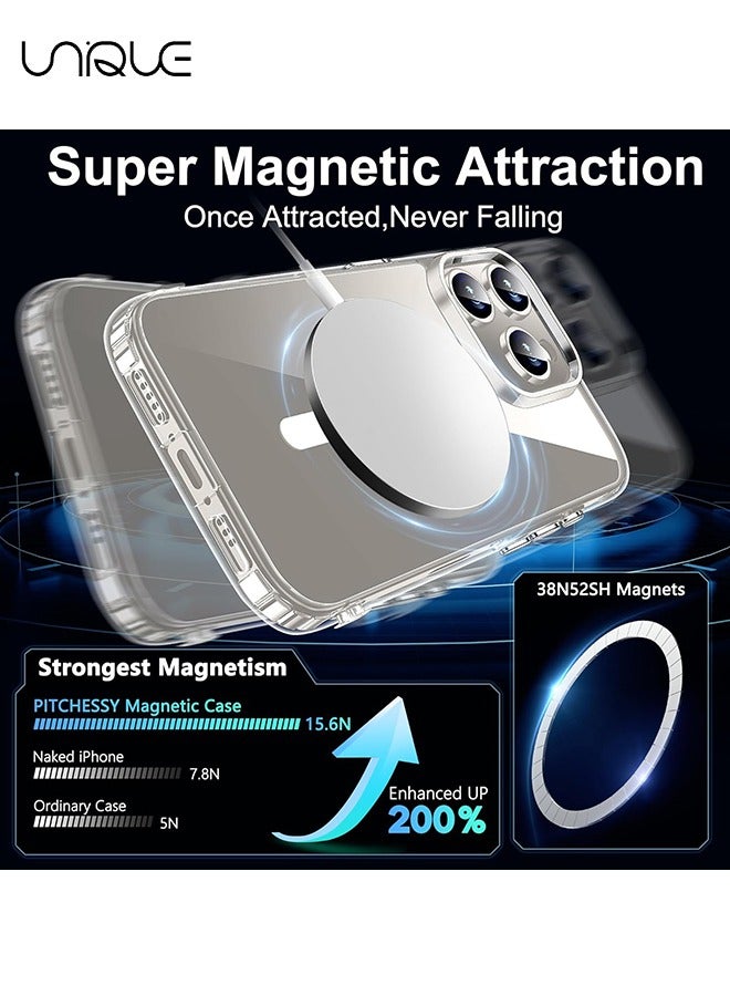 Unique 3 in 1 Magnetic Clear Case for iPhone 16 Pro Max, Tempered Screen Protector +Camera Lens Protector, Full-Body Protective Shockproof Slim Cover Compatible with MagSafe - Image 2