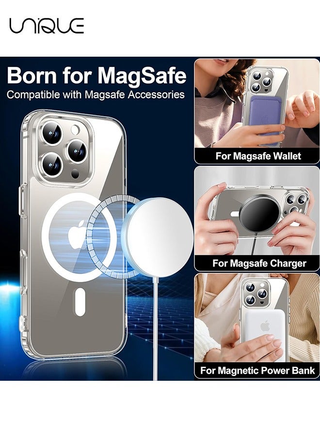 Unique 3 in 1 Magnetic Clear Case for iPhone 16 Pro Max, Tempered Screen Protector +Camera Lens Protector, Full-Body Protective Shockproof Slim Cover Compatible with MagSafe - Image 3
