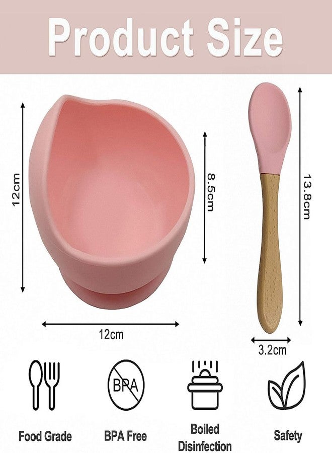 OLWICK® Silicone Suction Bowl & Spoon Set for Toddler & Baby | Unbreakable Feeding Bowls | Non-Slip Design | Microwave & Dishwasher Safe, Pack of 1, Light Pink - Image 5