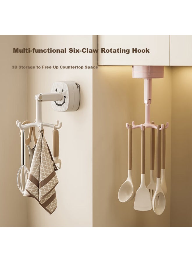 Bydoll Kitchen Rotating Hook, Bathroom No-drilling Kitchen Utensil Holder, Six-claw Suction Cup Wall-mounted Storage Rack, Spoon And Spatula Organizer - Image 1