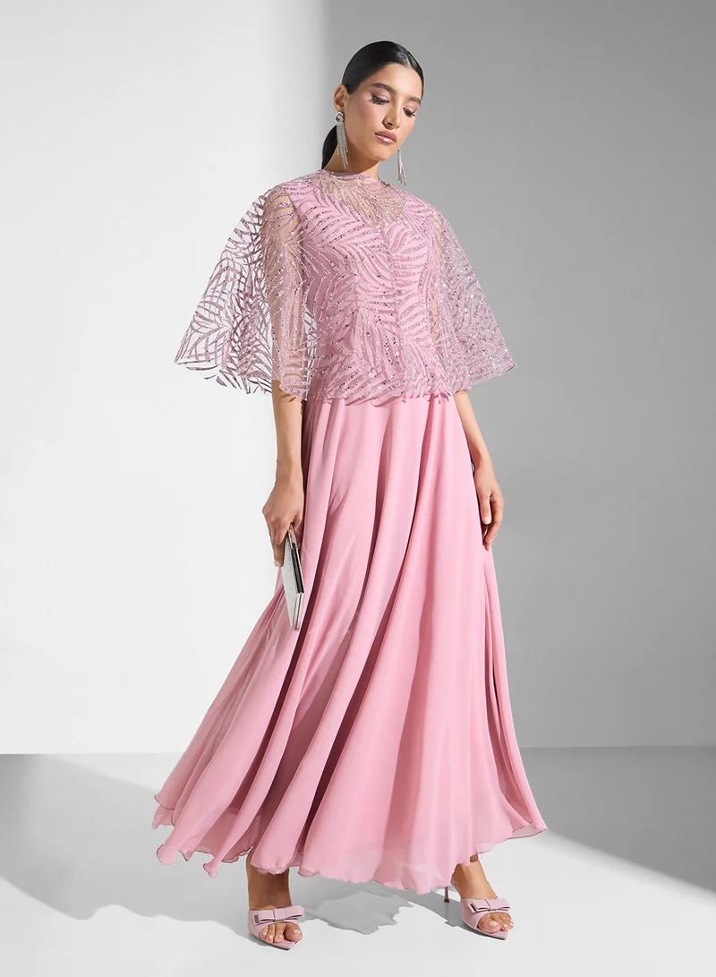 Khizana Evening   Shimmer Cape Dress