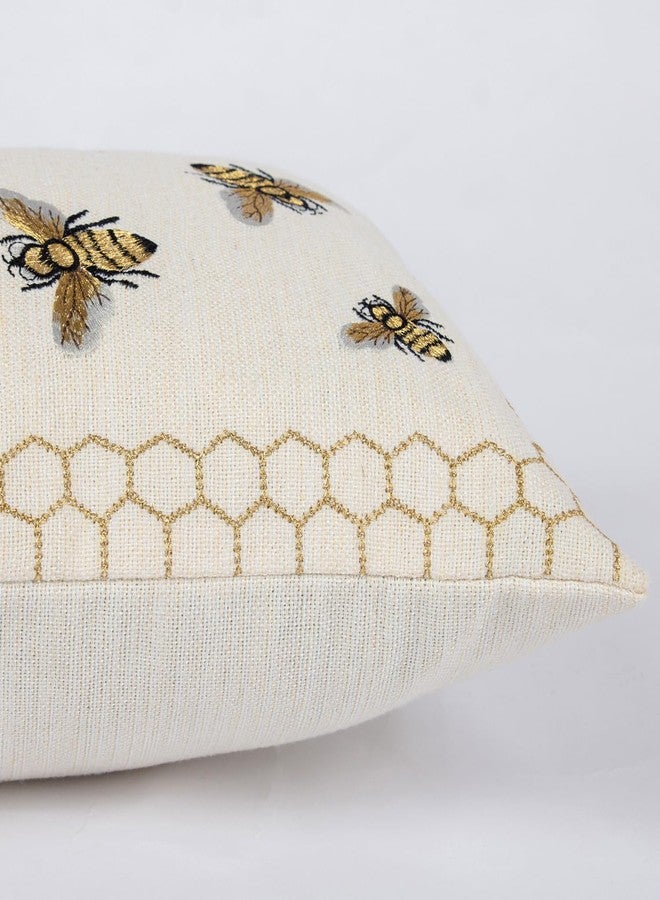 RinRinfam Honeycomb Throw Pillow Cover 12x 20, Gold Embroidered Bumble Lumbar Linen Pillow Cushion Case, Bee Farmhouse Home Decor for Outdoor Couch Bedroom Car - Image 4