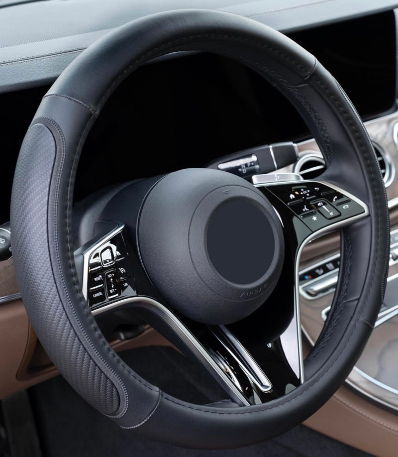 Magnelex Microfiber Leather Steering Wheel Cover – Black. Heat Resistant Anti-Slip Car Wheel Wrap - Compatible with Most Makes and Models of Cars and Trucks with 14.5 to 15 Inch Steering Wheels - Image 3