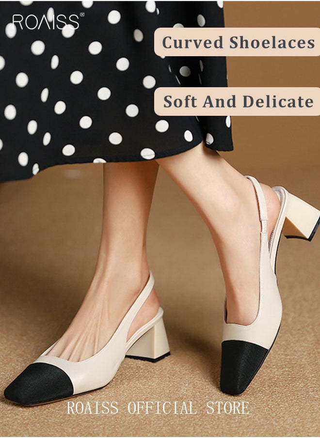 roaiss - Womens Slingback Pumps Pointed Toe Low Heel Women's Stiletto High Heels French Sandals Women Chunky Low Heel Pumps - Image 1