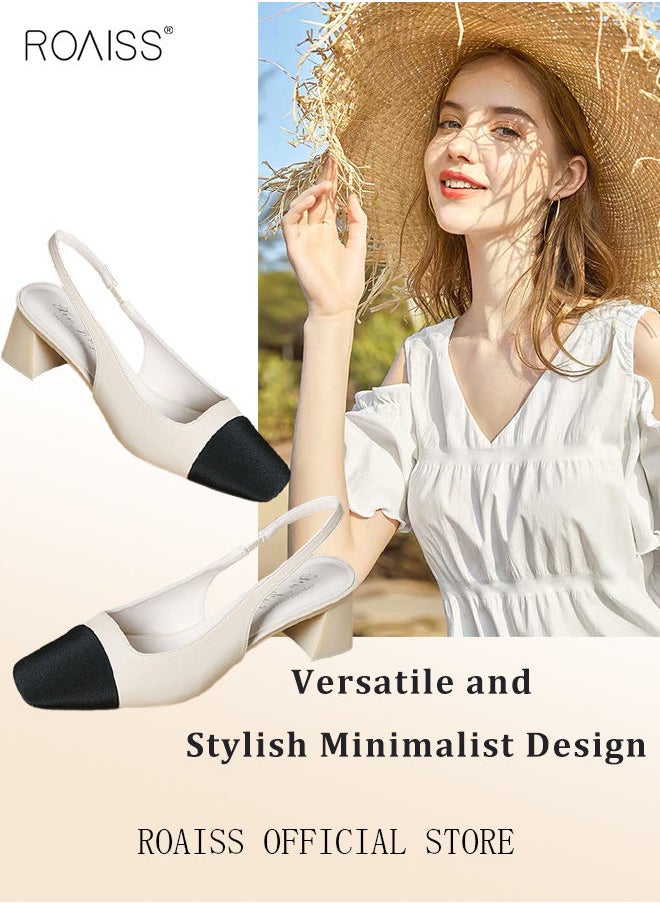 roaiss - Womens Slingback Pumps Pointed Toe Low Heel Women's Stiletto High Heels French Sandals Women Chunky Low Heel Pumps - Image 1