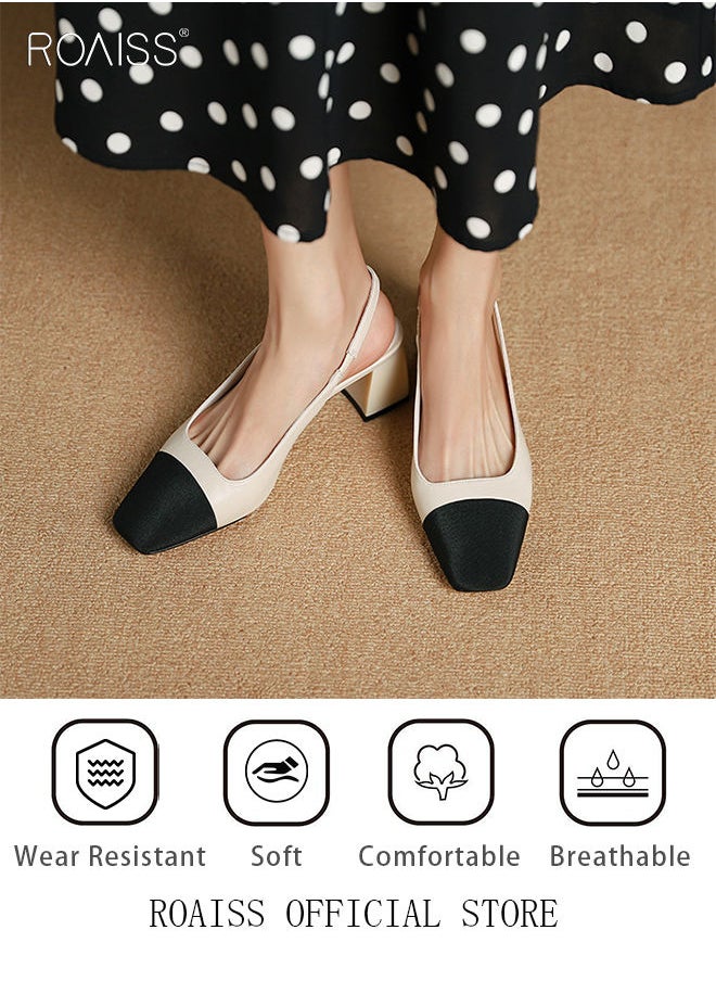 roaiss - Womens Slingback Pumps Pointed Toe Low Heel Women's Stiletto High Heels French Sandals Women Chunky Low Heel Pumps - Image 1