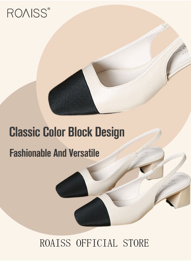 roaiss - Womens Slingback Pumps Pointed Toe Low Heel Women's Stiletto High Heels French Sandals Women Chunky Low Heel Pumps - Image 1