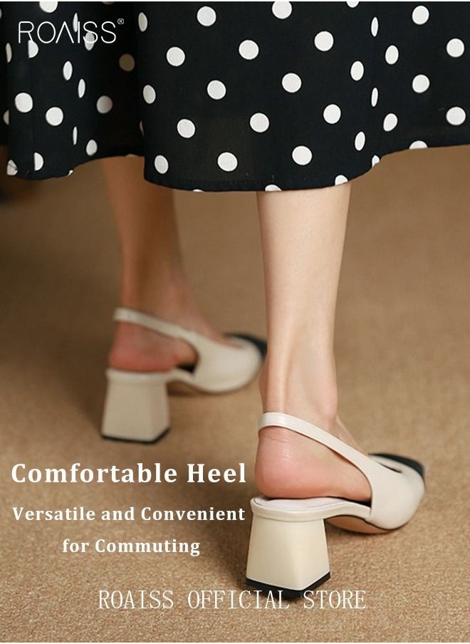 roaiss - Womens Slingback Pumps Pointed Toe Low Heel Women's Stiletto High Heels French Sandals Women Chunky Low Heel Pumps - Image 1