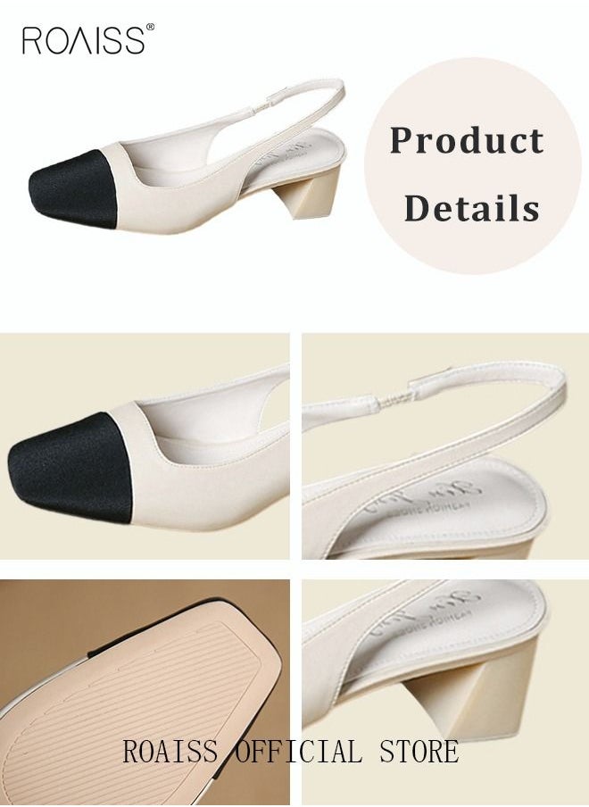 roaiss - Womens Slingback Pumps Pointed Toe Low Heel Women's Stiletto High Heels French Sandals Women Chunky Low Heel Pumps - Image 1