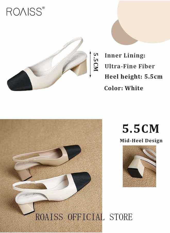 roaiss - Womens Slingback Pumps Pointed Toe Low Heel Women's Stiletto High Heels French Sandals Women Chunky Low Heel Pumps - Image 1