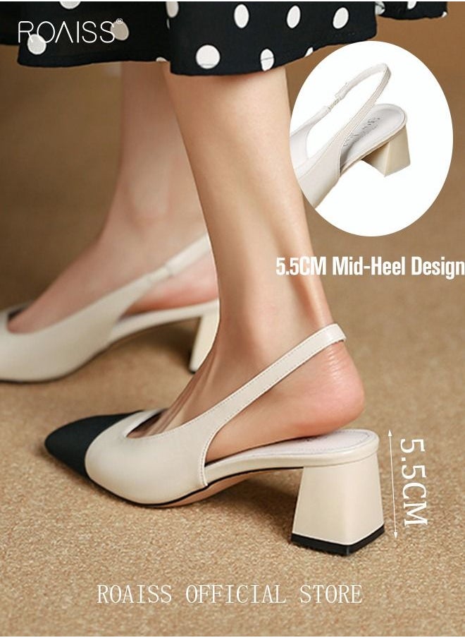 roaiss - Womens Slingback Pumps Pointed Toe Low Heel Women's Stiletto High Heels French Sandals Women Chunky Low Heel Pumps - Image 1