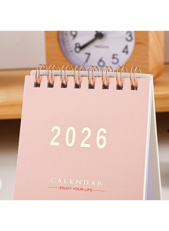 تقويم مكتب صغير 2026، تقويم شهري صغير للطاولة، تقويم شهري صغير قائم، ورق سميك، غلاف مزدوج الأسلاك للمنزل أو المكتب (وردي وأخضر) - Image 3