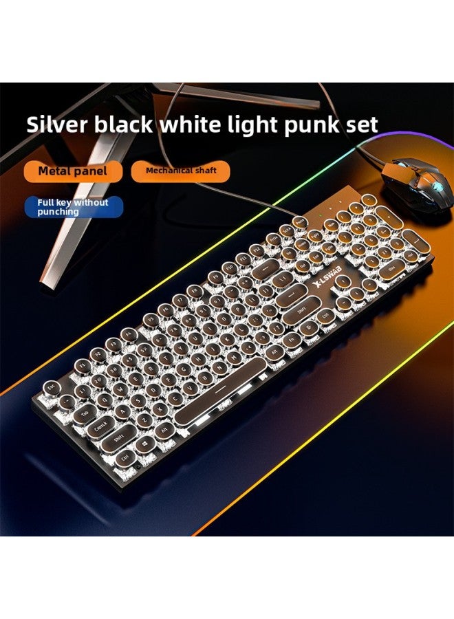 E104 Mechanical Keyboard Wired Mouse Suit Retro Green Axis Computer Special Wireless Bluetooth For E-sports Games-Color:Blue Axis [crisp Feel] - Black Punk Upgraded Version [white Light] + Mouse - Official Standard  - Image 1