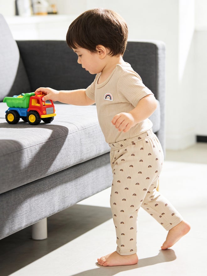 Babies Basic Premium Ribbed Cotton Printed Short Sleeves Romper and Pyjama Set - Image 3