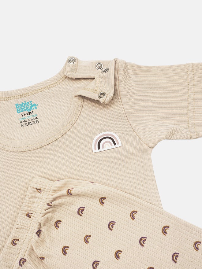 Babies Basic Premium Ribbed Cotton Printed Short Sleeves Romper and Pyjama Set - Image 5