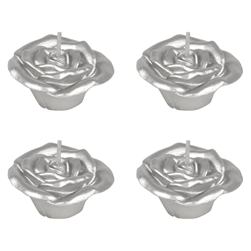 Mega Candles 4 pcs Unscented Rose Petals Flower Silver Floating Candles, Hand Poured Wax Candle 2 Inch Diameter, Home Décor, Wedding Centerpieces, Holidays, Occasions, Events, Festivities - Image 4