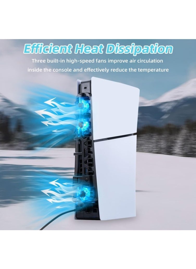 DOBE - Fan for PS5 Slim Console, Cooler with Memory Function, Cooling with 3 Wind Speeds & USB 3.0 Port/LED Light, Compatible with Playstation5 Slim Digital Edition & UHD Accessories (Black) - Image 1