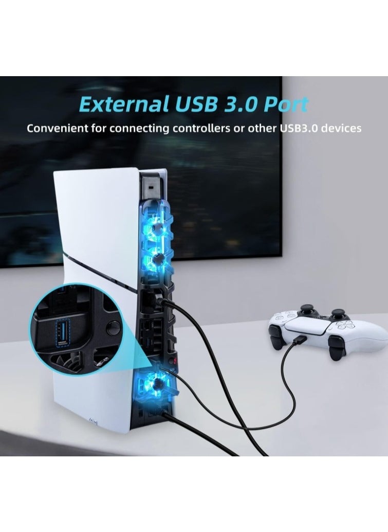 DOBE - Fan for PS5 Slim Console, Cooler with Memory Function, Cooling with 3 Wind Speeds & USB 3.0 Port/LED Light, Compatible with Playstation5 Slim Digital Edition & UHD Accessories (Black) - Image 1
