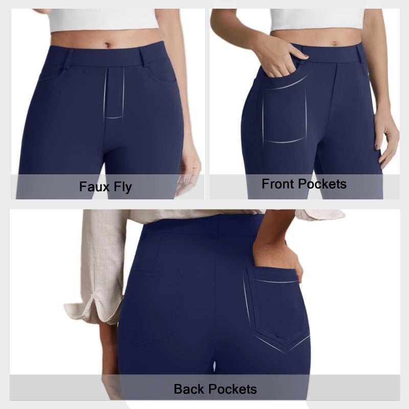 DLOODA Dress Work Pants Women Business Casual Slack Trousers Stretchy Pull On Office Flare Pants with Pocketsï¼ˆNavy Blue Mï¼‰ - Image 4