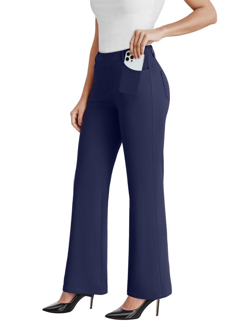DLOODA Dress Work Pants Women Business Casual Slack Trousers Stretchy Pull On Office Flare Pants with Pocketsï¼ˆNavy Blue Mï¼‰ - Image 1