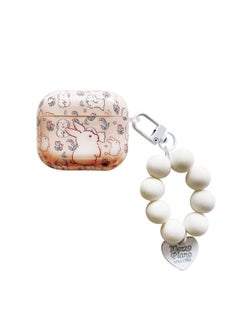 Suitable For AirPods 4 Earphone Set Creative Cartoon Shell For Apple1/2/pro2 Wireless Bluetooth Protective Cover Pendant-Color:Silicone Soft Shell + Pendant-rice Bottom Full Printed Rabbit-Model:Airpods 4 (protective Case)