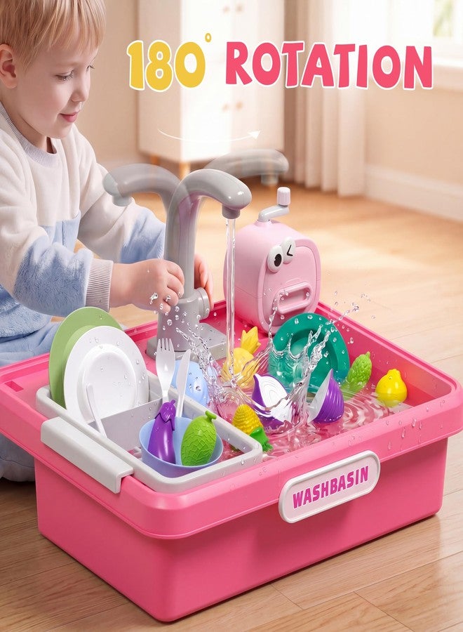 MEWOCHEE Play Sink with Running Water,Kitchen Play Sink Toys for Boys,Upgraded Real Faucet and Play Dishes,Pretend Role Play Toys for Girls Boys,Birthday Gifts for Kids 3-5,Practice Cleaning,Pink - Image 5