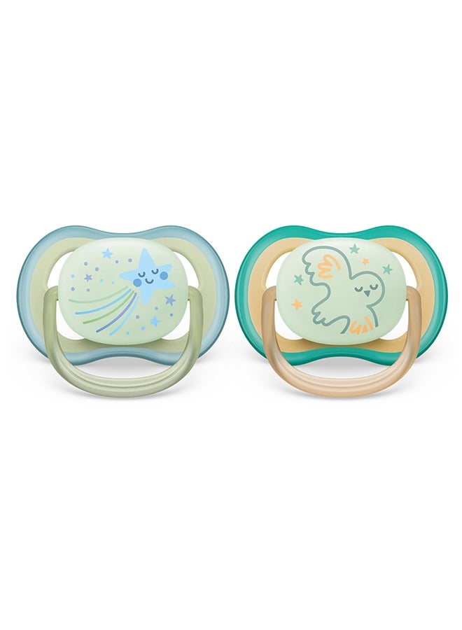 Philips Avent Soother Ultra Air Nighttime 0-6M For Boys, 2 Pieces | No.1 Brand Recommended by Moms Worldwide | Glows in the dark |Light |Breathable |BPA free |Orthodontic with Sterilization Case - Image 2