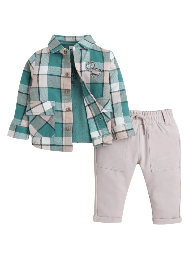 Dirkje Boys 3-Piece Set – Checked Shirt, “Like to Skate” Print Top & Jogger Pants
