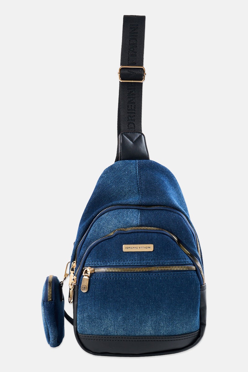 ADRIENNE VITTADINI Women Brand Logo Sling Bag, Navy - Image 1