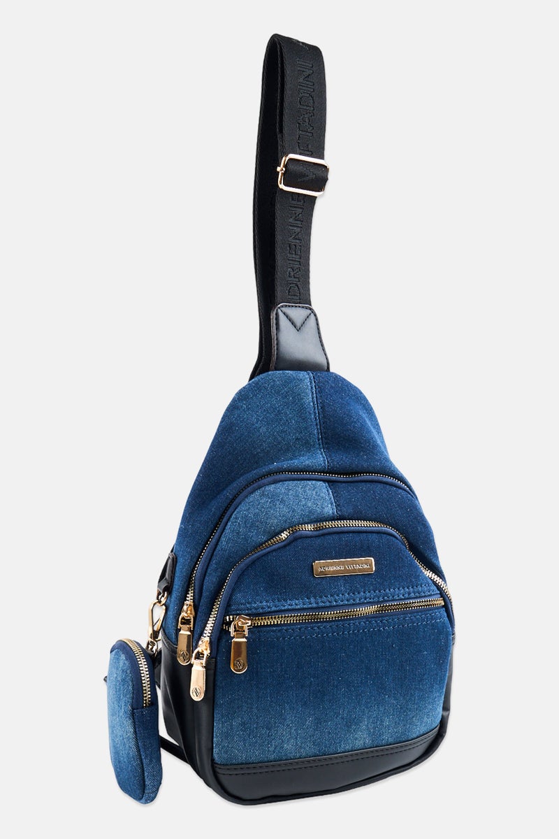 ADRIENNE VITTADINI Women Brand Logo Sling Bag, Navy - Image 4