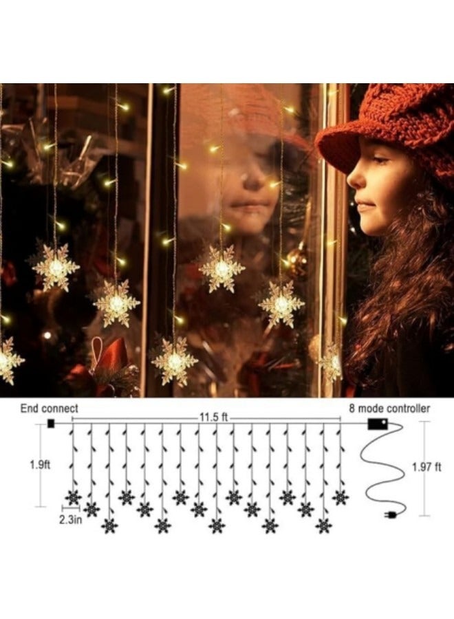 GGEROU Snowflake String Lights 13.12ft/4M LED Snowflake Icicle Lights with 19 Drops,8 Modes Connectable Window Curtain Fairy Light, Warm Light, Battery Power - Image 4